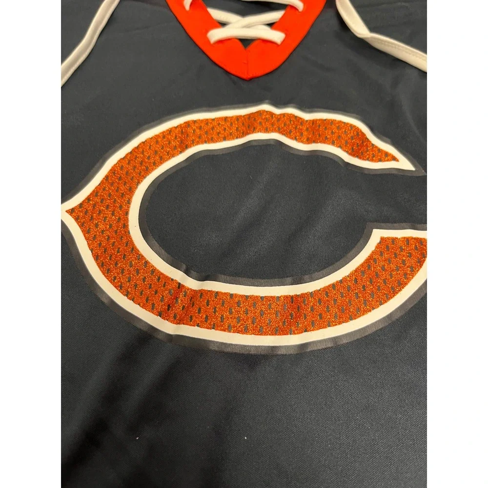 NFL Team Apparel Chicago Bears Women Lace Up Jersey Top Navy Orange Small NWT